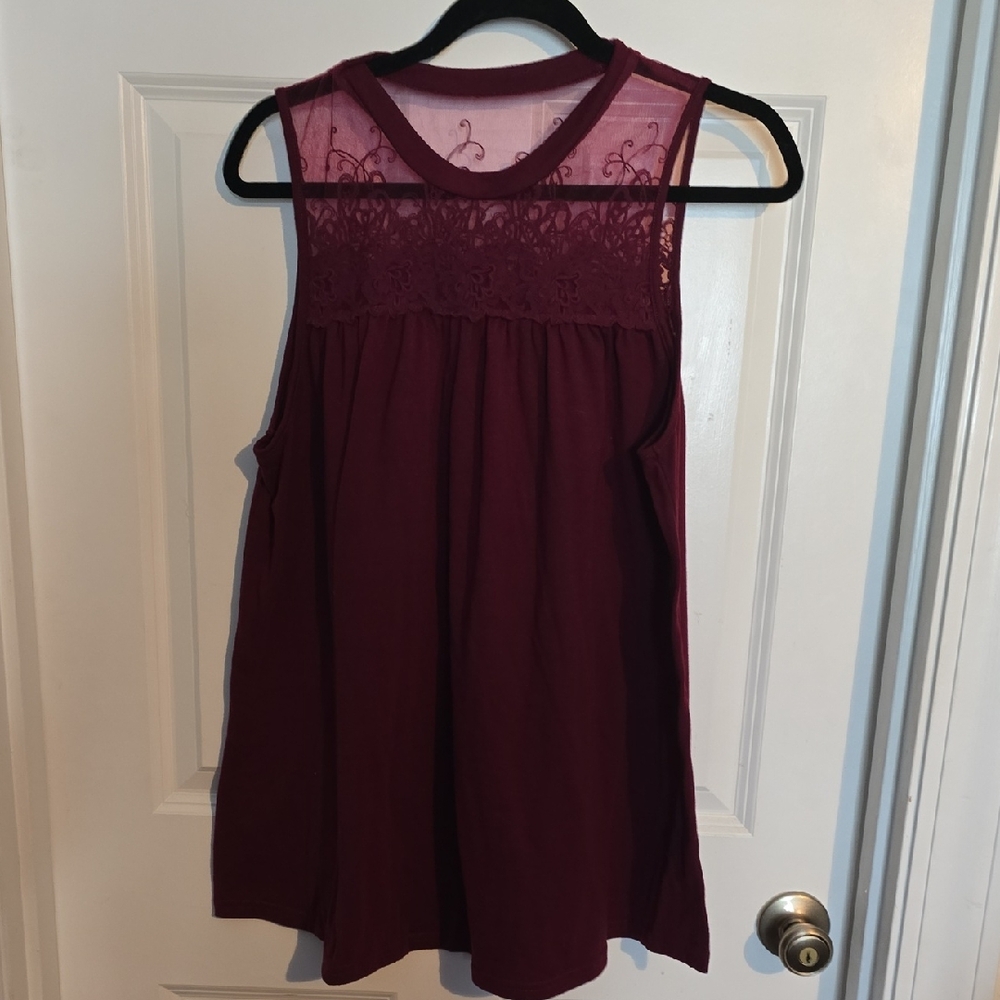 Burgundy Sleeveless Lace Blouse